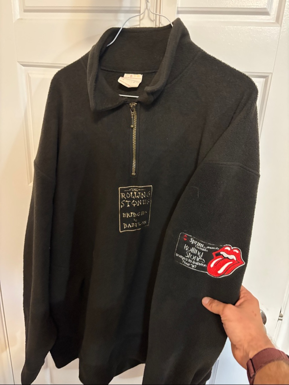 The Rolling Stones Black Half-Zip Fleece with Tongue Patch 1997 size large